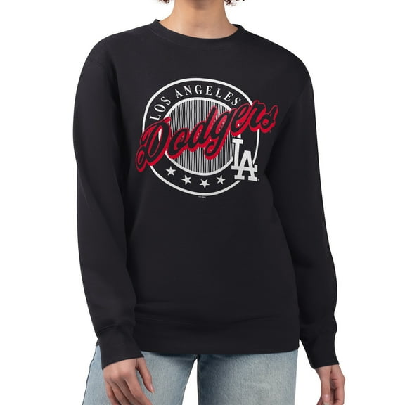 Women's G-III 4Her by Carl Banks Black Los Angeles Dodgers Pinstripe Circle Team Fleece Pullover Sweatshirt