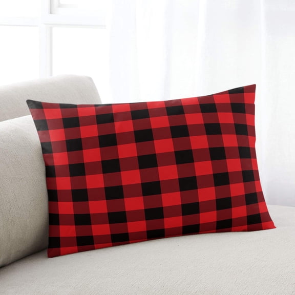 Red Black Buffalo Plaid Queen Pillow Covers, Black Red Checkered Soft Breathable Throw Pillow Cases with Invisible Zipper, Decorative Pillowcase Pillows Protectors for Sofa Bed Chair 20"x30"