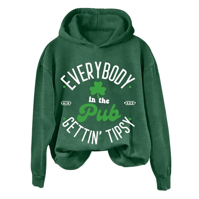 WZXFASHION In The Pub Letter Print St. Pa’S Day Personality Hooded Sweatshirt Clearance lightweight pullover sweater
