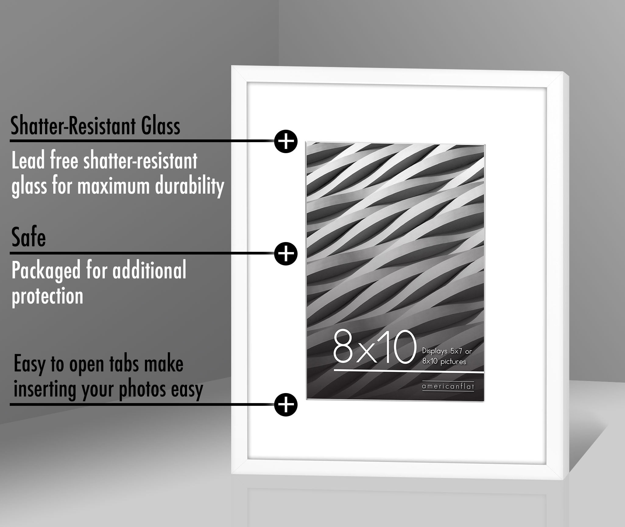 Americanflat 8x10 Picture Frame in White - Displays 5x7 With Mat and 8x10 Without Mat - Horizontal and Vertical Formats for Wall and Tabletop