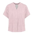 thumbnail image 3 of Womens Cotton Linen Summer Tops, Short Sleeve Shirts for Women Casual Lightweight Striped Printed V Neck Button Down T-Shirts, 3 of 4