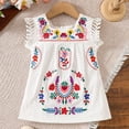 thumbnail image 3 of Ruyang Toddler Girls Mexican Embroidered Dresses Pleated Lace Trim Square Neck Dresses Summer Breathable Cute Sundress, 3 of 9