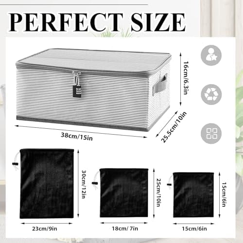 Discreet Lockable Adult Toy Bag Storage Organizer with 9 Pcs Toy Storage Drawstring Organizer for Women and Men 3 Sizes, 15 x 10 x 6.3 Inches Lockable Box Travel Container