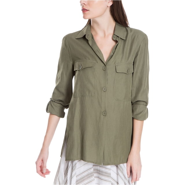 Max Studio London - Camisa utilitaria con botones para mujer, verde, grande