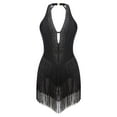 thumbnail image 4 of inhzoy Women's Tassel Latin Jazz Dance Leotard Dress V Neck Backless Ballroom Cocktail Dress Black S, 4 of 9
