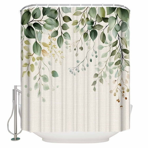 Small Stall Shower Curtain 36x72 Inch Narrow Half Size Sage Green Eucalyptus Bath Curtains Bathroom Decor Country Leaf Plants Retro Beige Waterproof Fabric Shower Curtain Set with Hooks 36 Inch