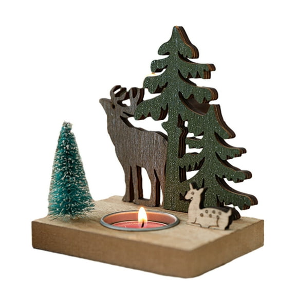 EUDIDV Xmas Decoration Ornaments Christmas Candlestick Ornaments Dinner Candle Tealight Candle Desk Topper Dining Table Decor Wood Decor Decorative Candle Xmas Candle Hold Christmas Figurines