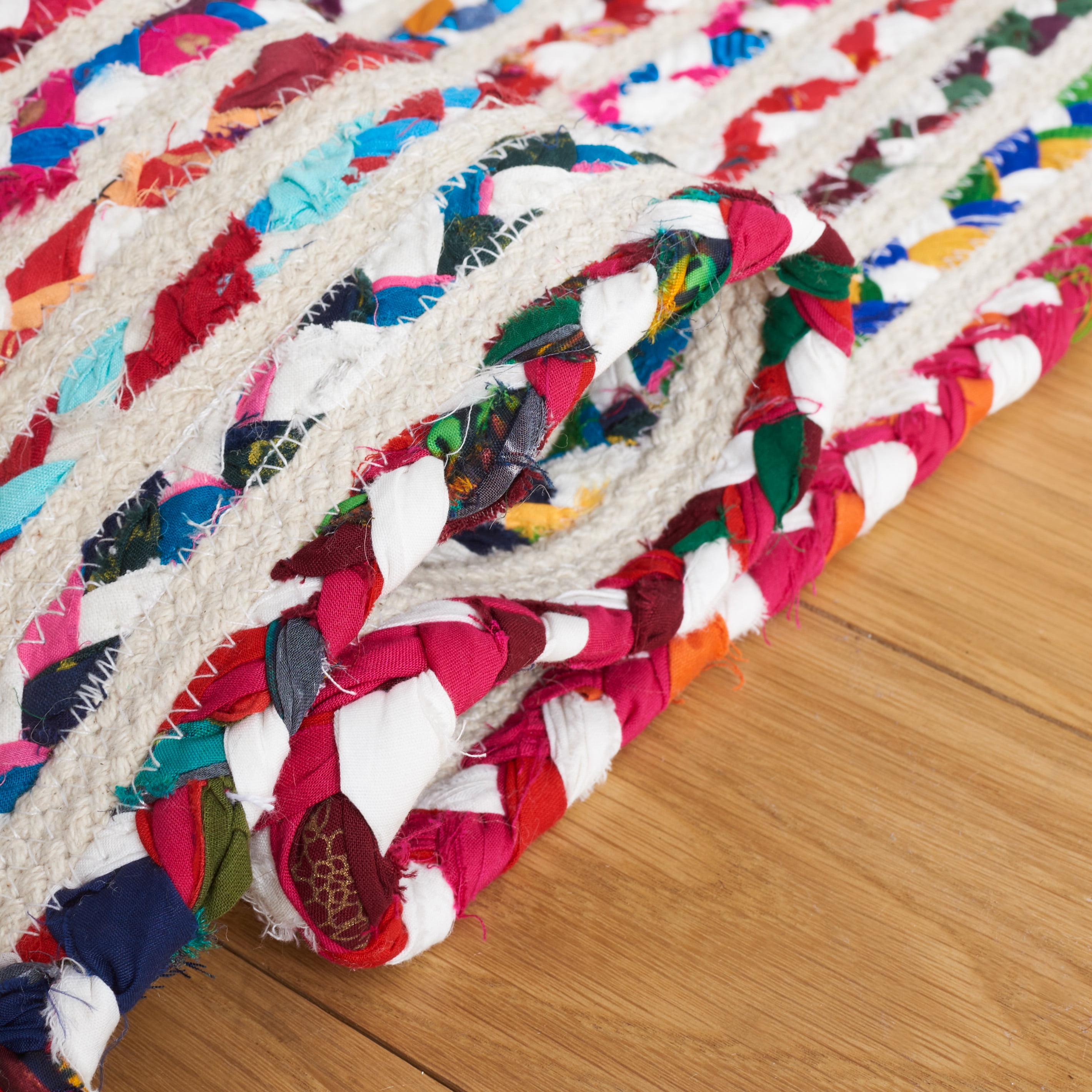 SAFAVIEH Braided Chelsey Bordered Cotton Reversible Area Rug, Ivory/Multi, 8' x 10'