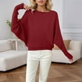 thumbnail image 2 of Yuanlong Womens Sweaters Loose Fit Batwing Sleeve Boat Neck Knit Sweater Fall Winter Steetwear Solid Color Pullover Tops, 2 of 4
