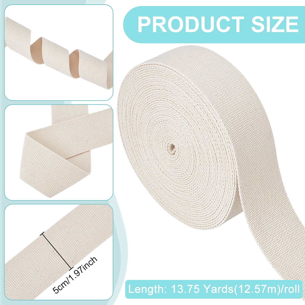 13.75 Yards Cotton Webbing Tape 2 Inch Wide Beige Heavy Twill Ribbon Herringbone Sewing Ribbon for DIY Craft Sewing Home Decoration