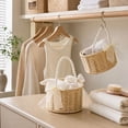 thumbnail image 2 of Twfbrm Rattan Storage Basket, Reusable Hanging Flower Basket with Lace Bows and Pearl Handle, Small Boho Handwoven Wicker Basket for Party, Weddings, Girl, Home Decor, 2 of 7