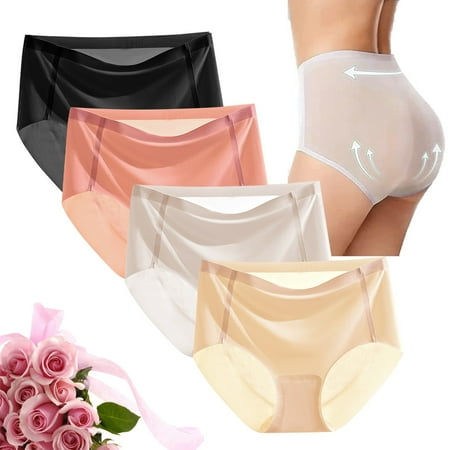 Pavied Seamless Underwear Womens Underwear Women s Simple Fashion Casual Mini Panties Silk Pure Color No Breathable Midriff Panty 4 Piece Set High Waisted Underwear Plus Size Underwear Black 1 2XL