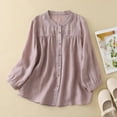 thumbnail image 2 of MIXUE Womens Summer Tops Linen Solid Color Round Neck 3/4 Sleeve Ethnic Style Vintage Loose Fit Casual Cardigan T-shirts Daily-Wear,Purple,XXXL, 2 of 3