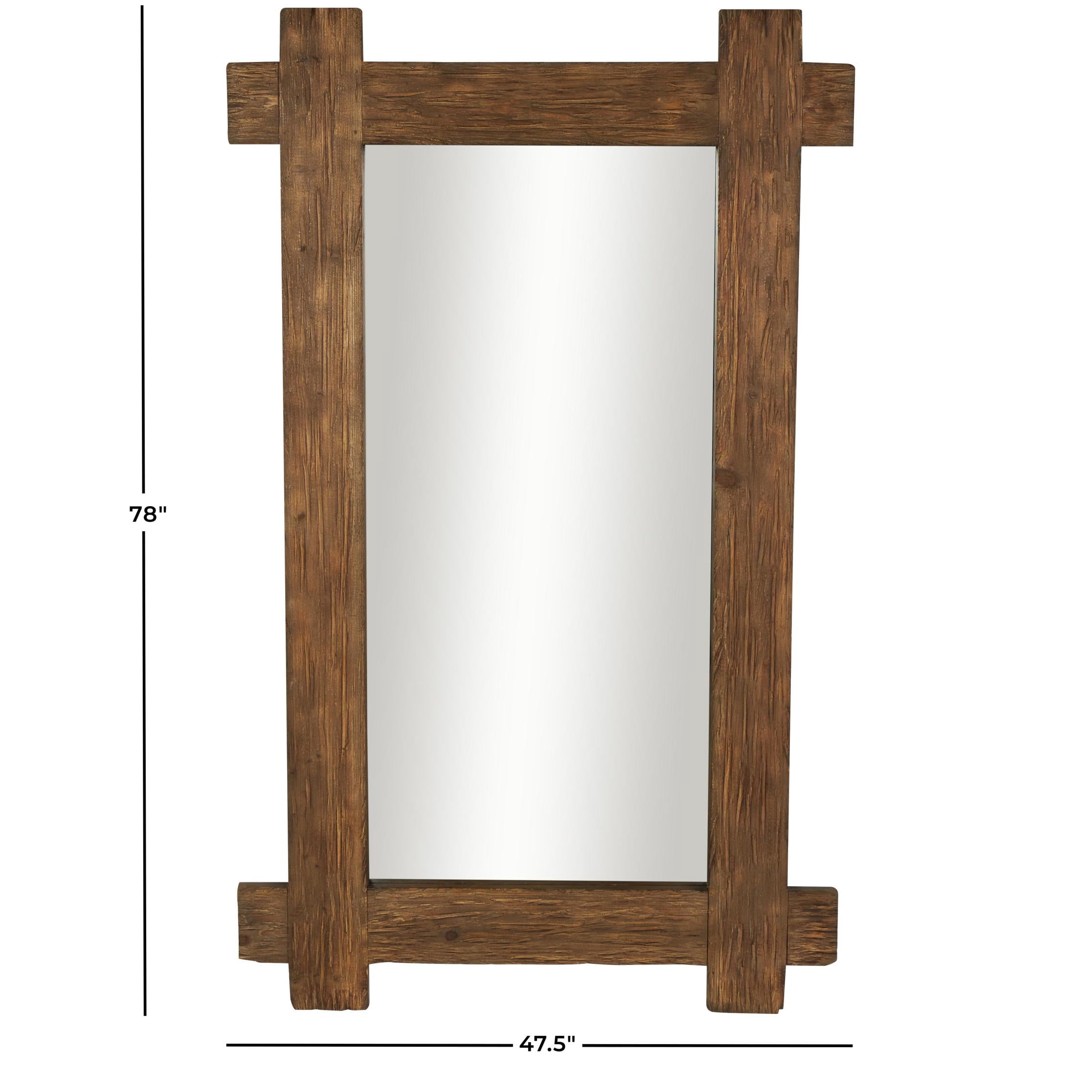 DecMode 48" x 78" Brown Wall Mirror with Extended Frame and Natural Wood Grain and Texture