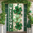 thumbnail image 5 of Green Clover St. Patrick's Day Banner Blue White Stripe Welcome Backdrop Golden Glitter Wooden Texture Background for St. Patrick's Day Party Festival Home Welcome, 5 of 9