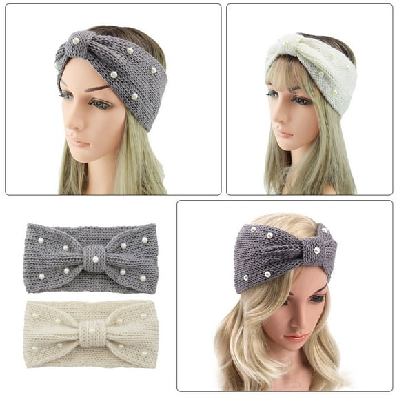 LOLIPPYY 2-Pack Fuzzy Winter Headbands, Knitted Yarn in Grey, Chic and Elegant Style for Cold Weather