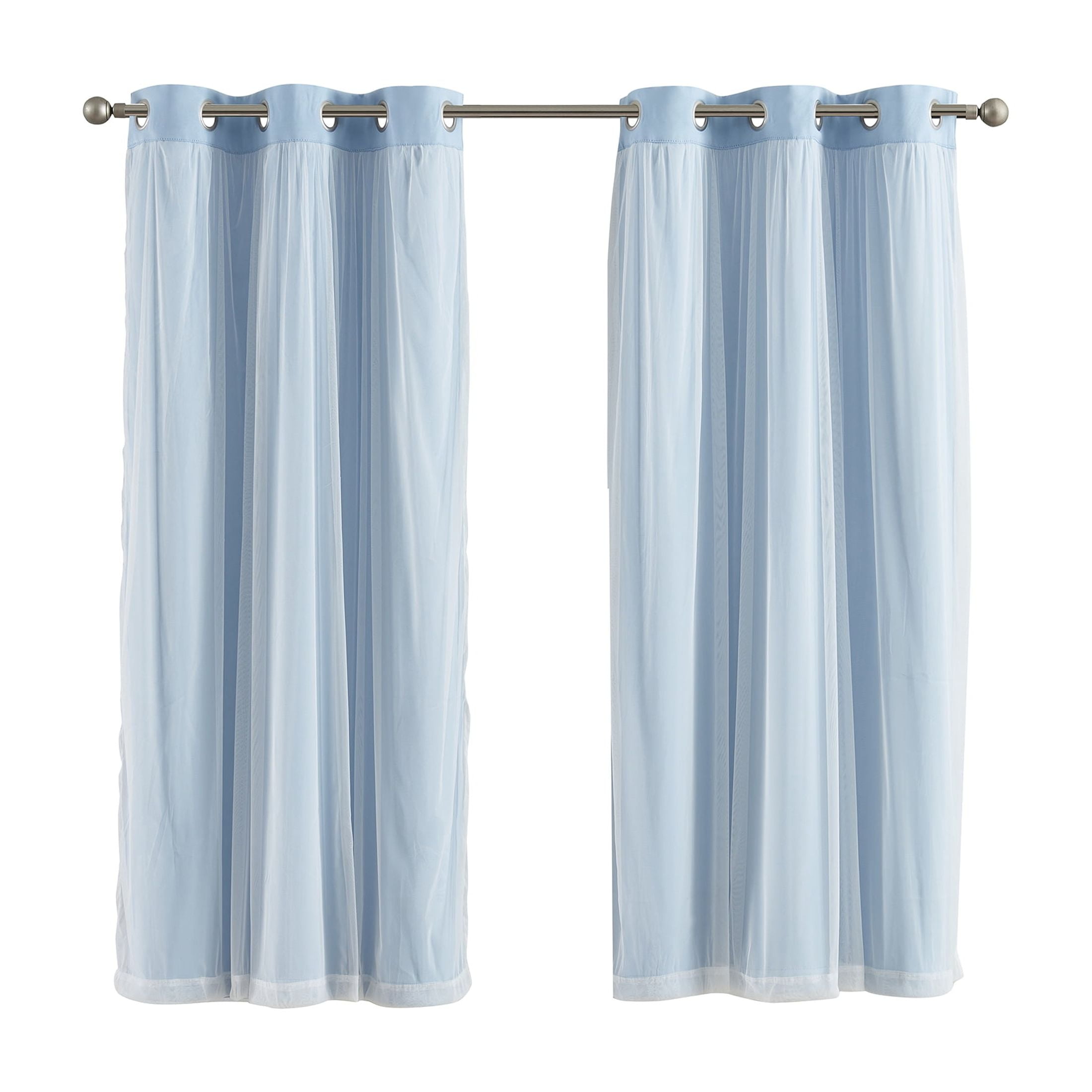 (2 pack) Your Zone Blue Blackout with Sheer Overlay Grommet Curtain Panel, 37" x 63"