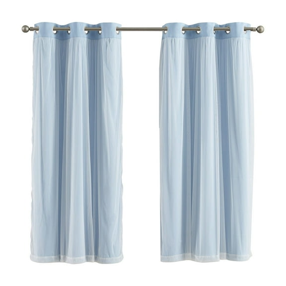 Your Zone Blackout Curtain Panel with Sheer Overlay, 1 Panel, Blue, 37" W x 63” L