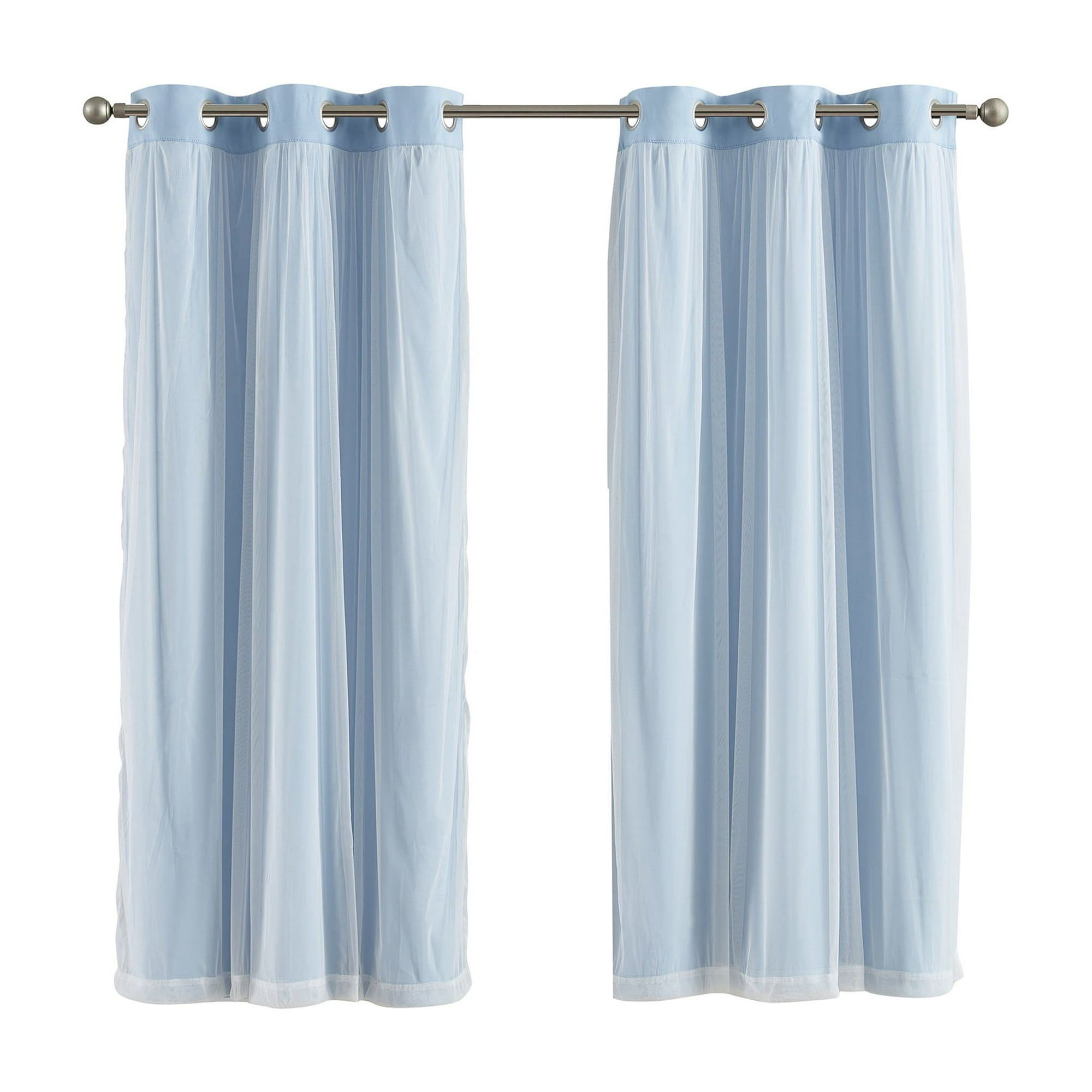 Your Zone Blue Blackout Curtain Panel with Sheer Overlay, Grommet Top, 37 in x 63 in