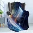 thumbnail image 4 of Outer Space Soft Flannel Fleece Throw Blanket, Vibrant UFO on Earth Secret Experiment Climate Change Terrestrial Fiction, Cozy Plush for Indoor and Outdoor Use, 70" x 90", Blue Orange, by Ambesonne, 4 of 5