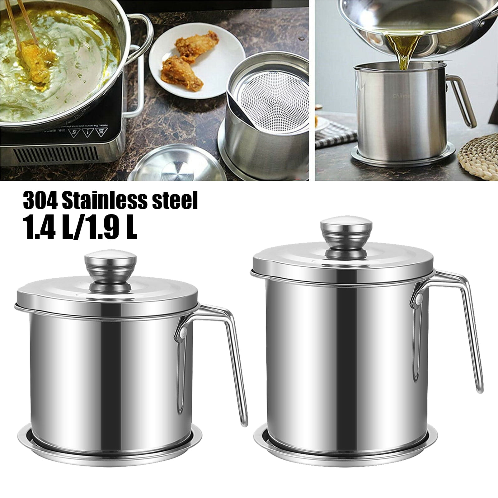  Cook N Home Speciality Oil Grease Storage Can with strainer,  3.5 quarts, Steel,2651: Home & Kitchen