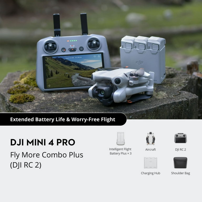 Open Box DJI Mini 4 Intelligent for Fly RC Flight Folding with More Extra Remote 4K Controller), Batteries Camera, Video (Screen Plus 2 HDR Mini-Drone Pro Combo 2 DJI with Plus 45-Min
