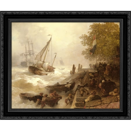 Hafeneinfahrt Bei Rauher See 23x20 Black Ornate Wood Framed Canvas Art by Achenbach, Andreas