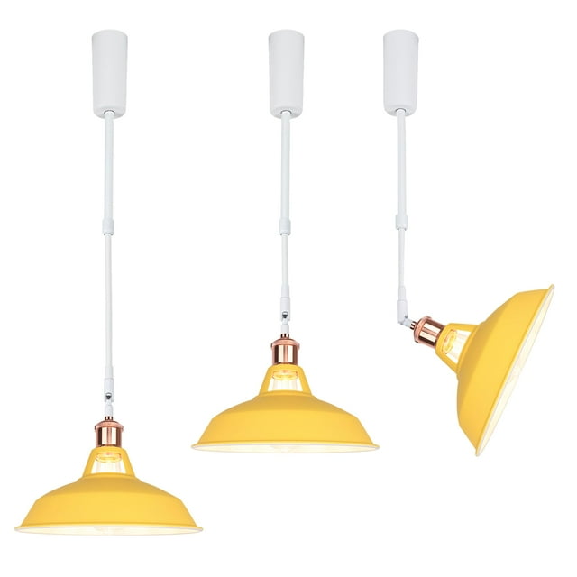 FSLiving Adjustable Height Track Pendnat Light J-Type Macaron Retractable Track Spotlight with Telescoping Rod Adjustable Gimbaled Lamp-Post Juno Track DIY Instant On Cover Lamp, Yellow - 3 Lights