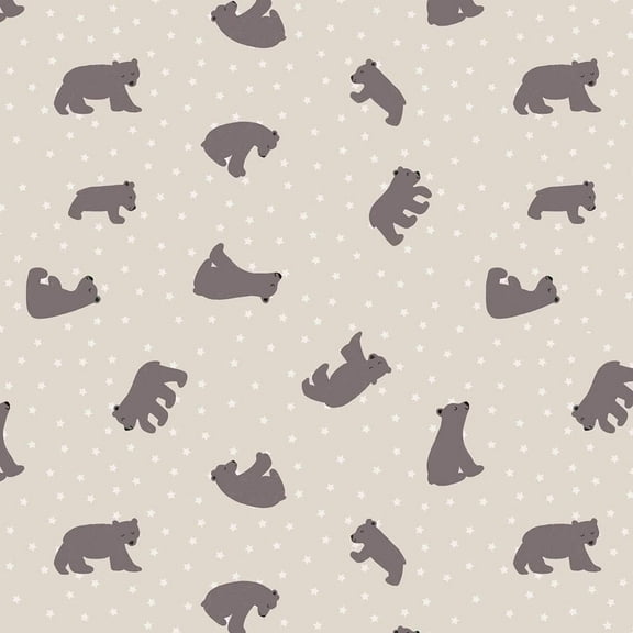 Lewis & Irene Nursery Starry Bear Hug Natural 100% Cotton Fabric sold by the yard