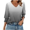 thumbnail image 2 of snilers Women Blouses Dressy Casual 3/4 Length Sleeve Beach Tops Smocked Cuffs V Neck T Shirts Ruffle Sleeve Blouses, 2 of 5