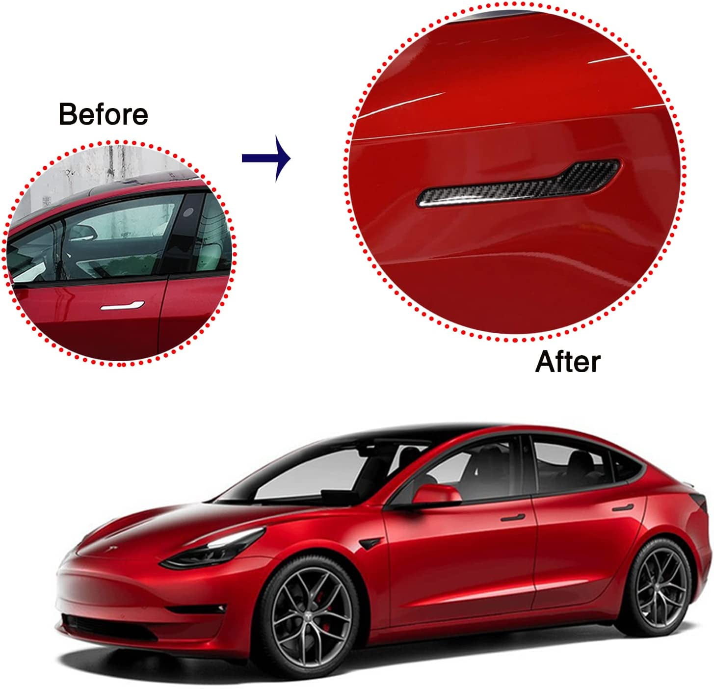 IPG for Tesla Model 3 / Model Y Door Handle Decal Wrap Kit (Set of 4) with  Tesla Logo (Deep Blue Carbon Fiber) 