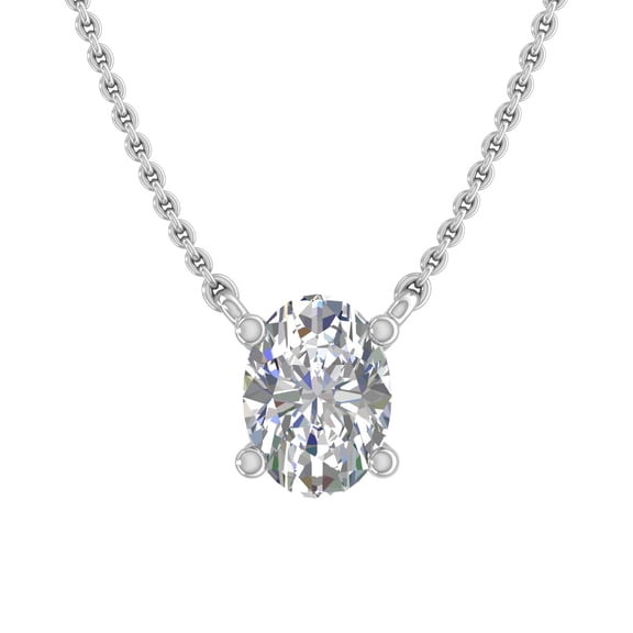 1/3 Carat Oval Cut Diamond Solitaire Pendant Necklace in 14K White Gold (Included Silver Chain)