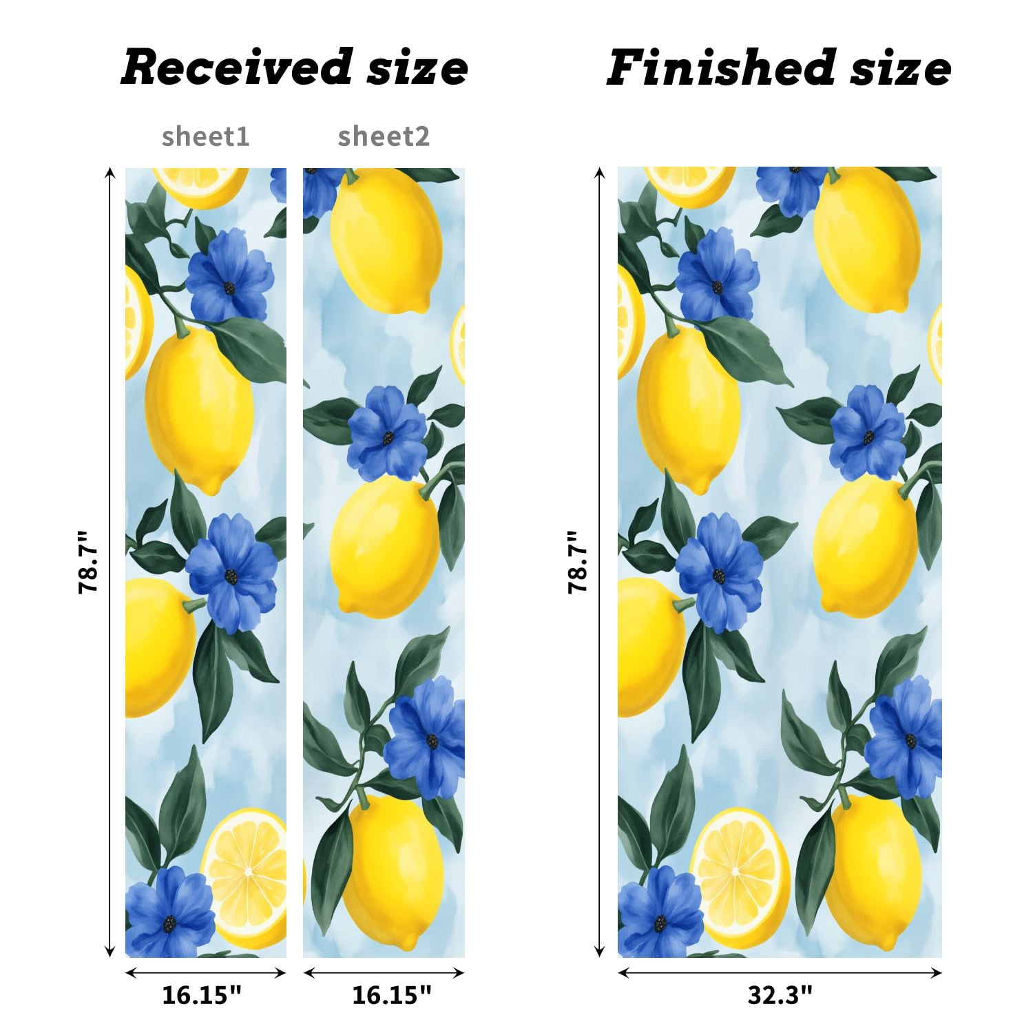 Self Adhesive Vinyl Refrigerator Wrap Set Lemon Blue Flower Fresh Green Leaves Soft Blue Door Mural Removable Fridge Sticker Peel and Stick&nbsp;Full Door Cover Decal Kitchen Bar Decor