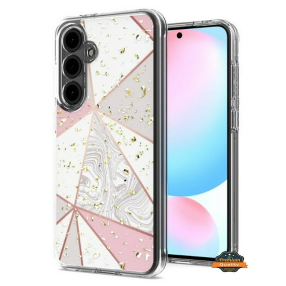 For Samsung Galaxy A36 Hybrid Fashion Stylish Trendy Picture Design Hard Back PC Shockproof TPU Slim Protective Phone Case Cover Marble Pink White
