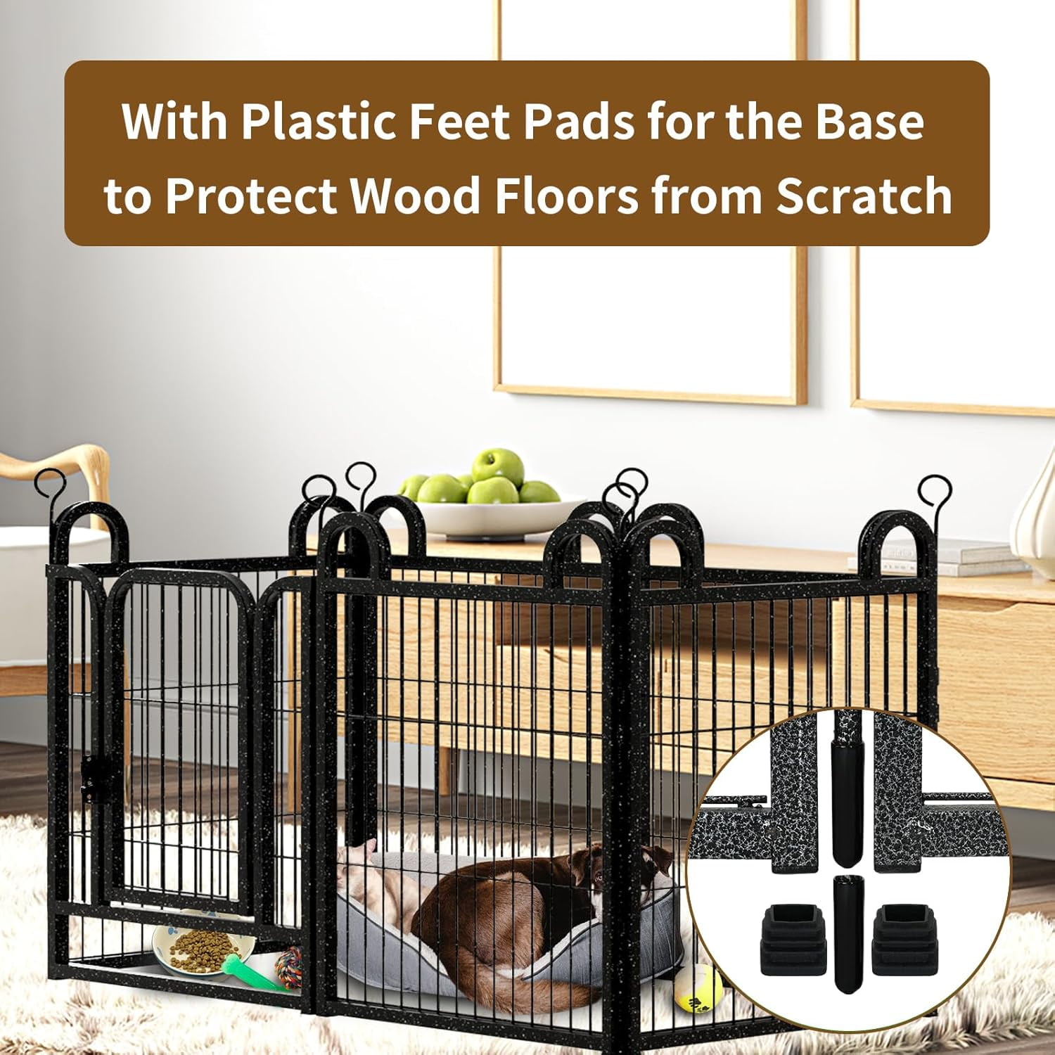 Puppy Playpen 6 Panels Small Dog Fence Outdoor Indoor Use 24" Height Anti-Rust with Doors Portable Dog Play Pen for RV Camping Yard, Total 11FT, 10 Sq.ft, Snowy Black