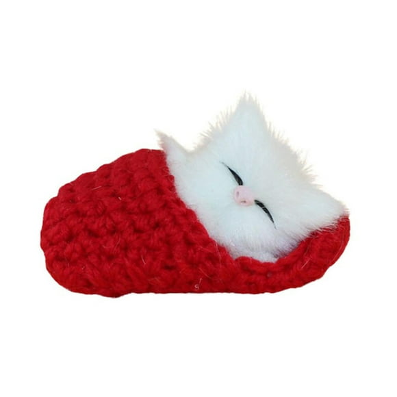 MasteelfCA Star Sleeping Cat in Slipper Doll Toy Mini Kitten in Shoe with Meows Sounds Decor Hand Toy Gift for Kids Boys Girls (Red Slipper)