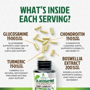 Natures Nutrition Glucosamine Chondroitin MSM Capsules - Triple Strength Joint Health Support Supplement with Turmeric & Boswellia - Joint Flexibility Support Easy to Swallow Capsules - 60 Count
