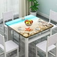thumbnail image 2 of Elastic Edge Square Fitted Tablecloth, Seashells Starfish Conch Waves Ocean Blue Polyester Table Cover, for Indoor Outdoor Kitchen Home Party Dinner Patio, Fit for 32" x 32"Square Table, 2 of 4