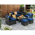 thumbnail image 1 of Costway Ensemble de Mobilier de Terrasse en Rotin 8 Pcs Table de Rangement Ottoman Housse Bleu Marine, 1 of 9