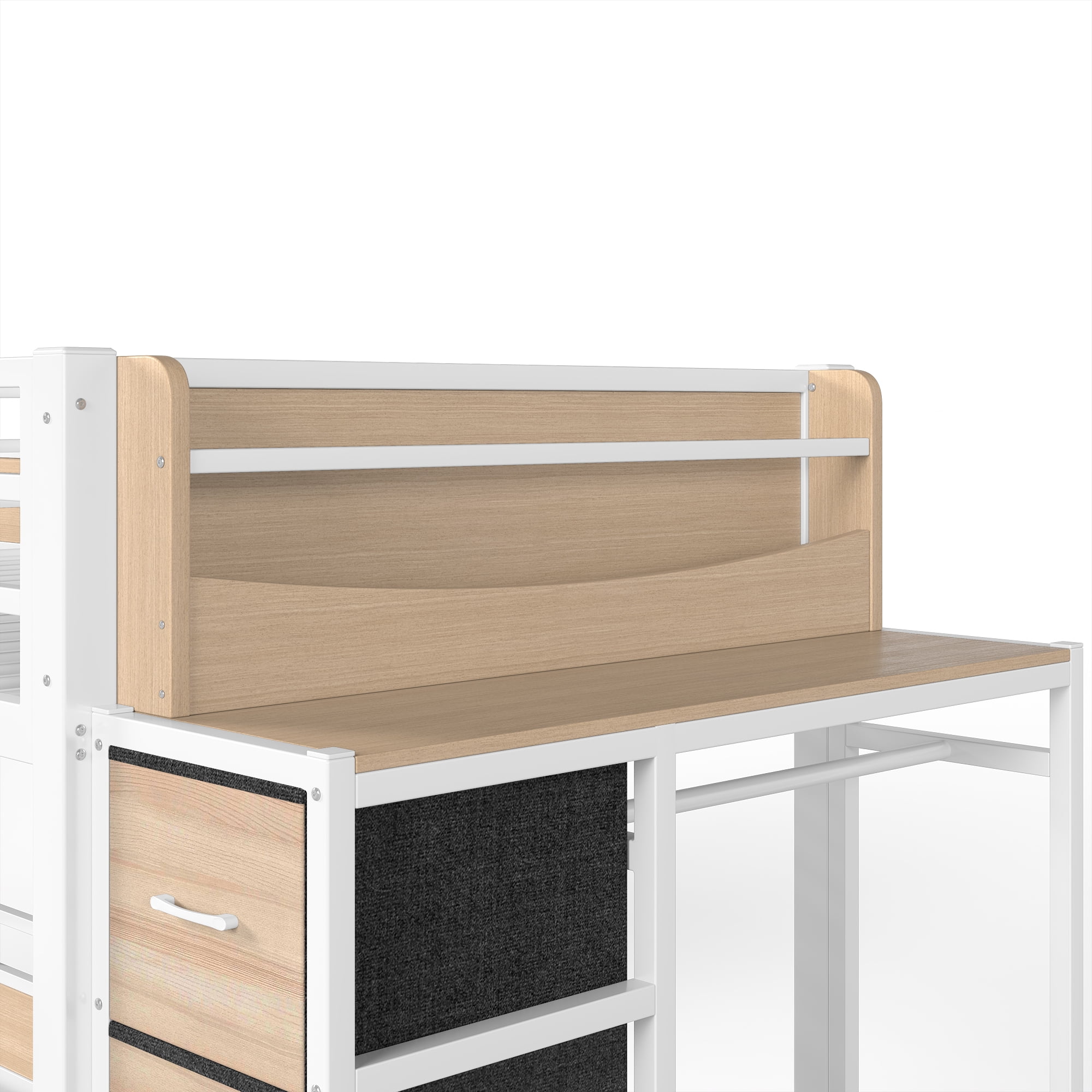 GARITIN Quad Twin Metal Bunk Bed 129.53 Inch, 4 Twin Bed Frame with Storage Drawers and Wardrobe for Kids Room, White