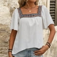 thumbnail image 3 of Zpanxa Womens Summer Tops, Women's Floral Embroidered Blouse Short Sleeve Round Neck Top Lace Trim Peplum Shirt Casual Summer Tunic, 3 of 8