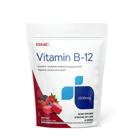 GNC Vitamin B-12 - Berry Blast | Essential Nutrient | 2500mcg | 60 Soft Chews