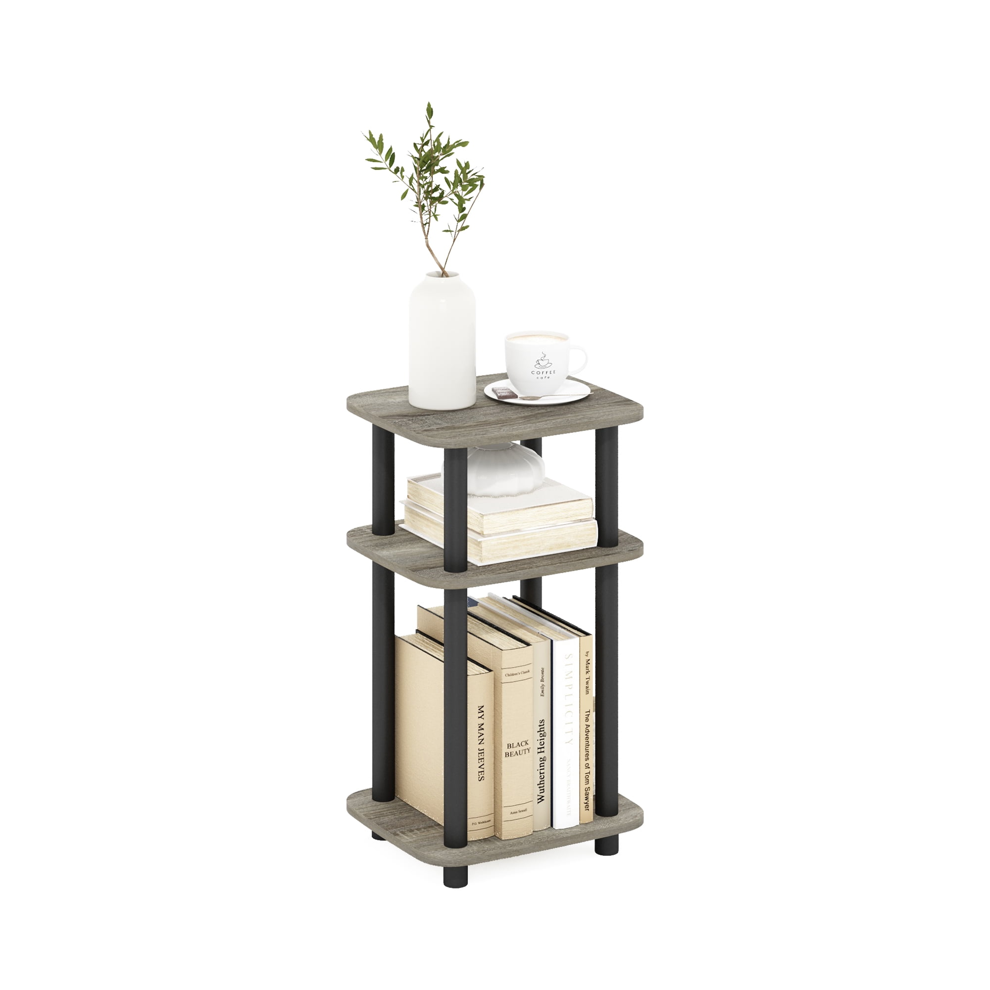 Furinno Just 3-Tier Turn-N-Tube Curve End Table, Side Table, 1-Pack, French Oak/Black
