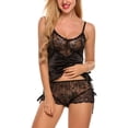 thumbnail image 2 of Sexy Pajama Set For Women Lace Cami And Shorts Two Piece Satin Sleepwear, 2 of 4