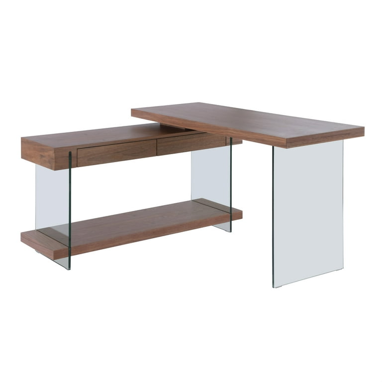 Langskomen Nebu Geit Chintaly Modern Rotatable Glass & Wooden Desk w/ Drawers & Shelf -  Walmart.com
