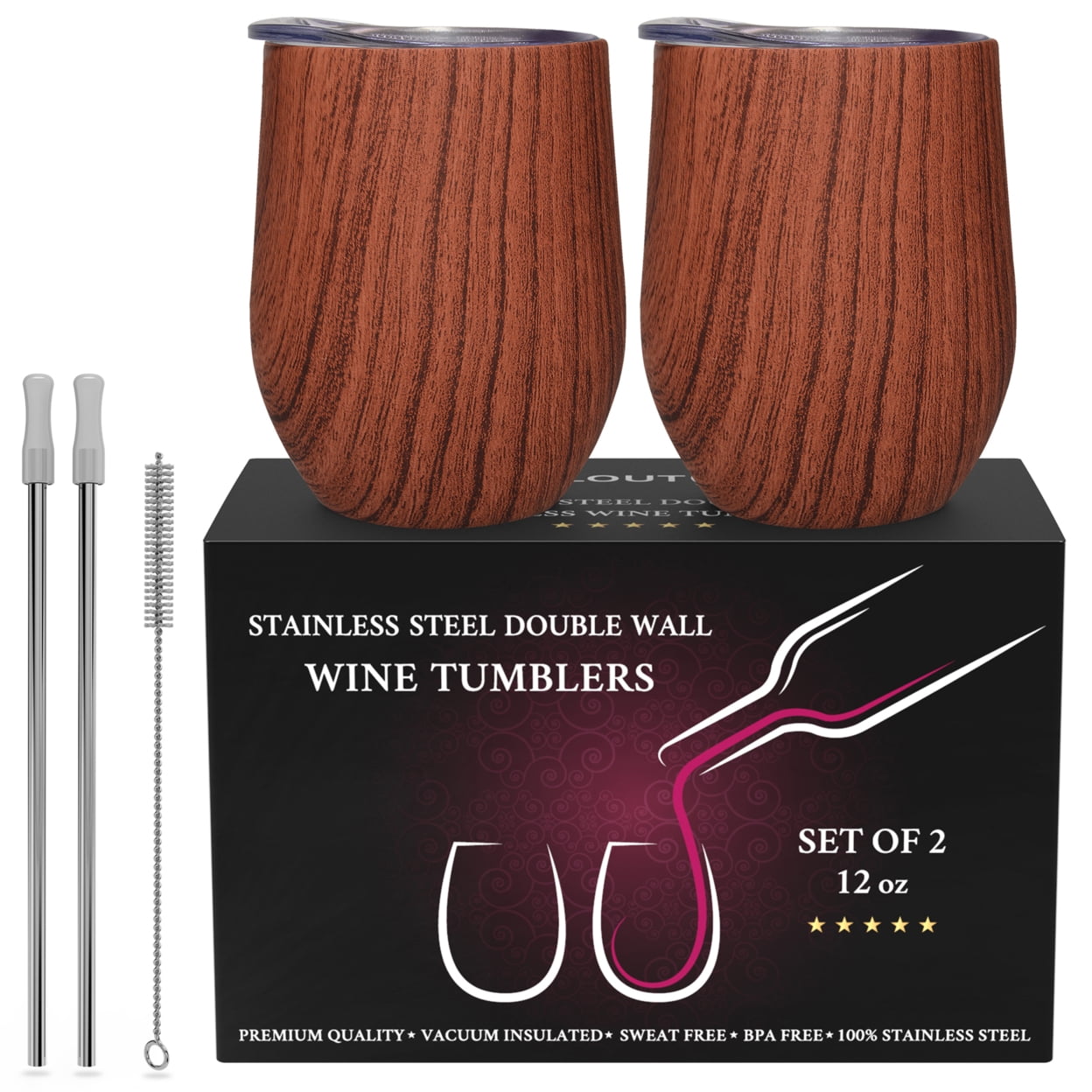 Wood Grain Wine Tumblers 2 Pack [12 oz.] – Simple Goods Inc.
