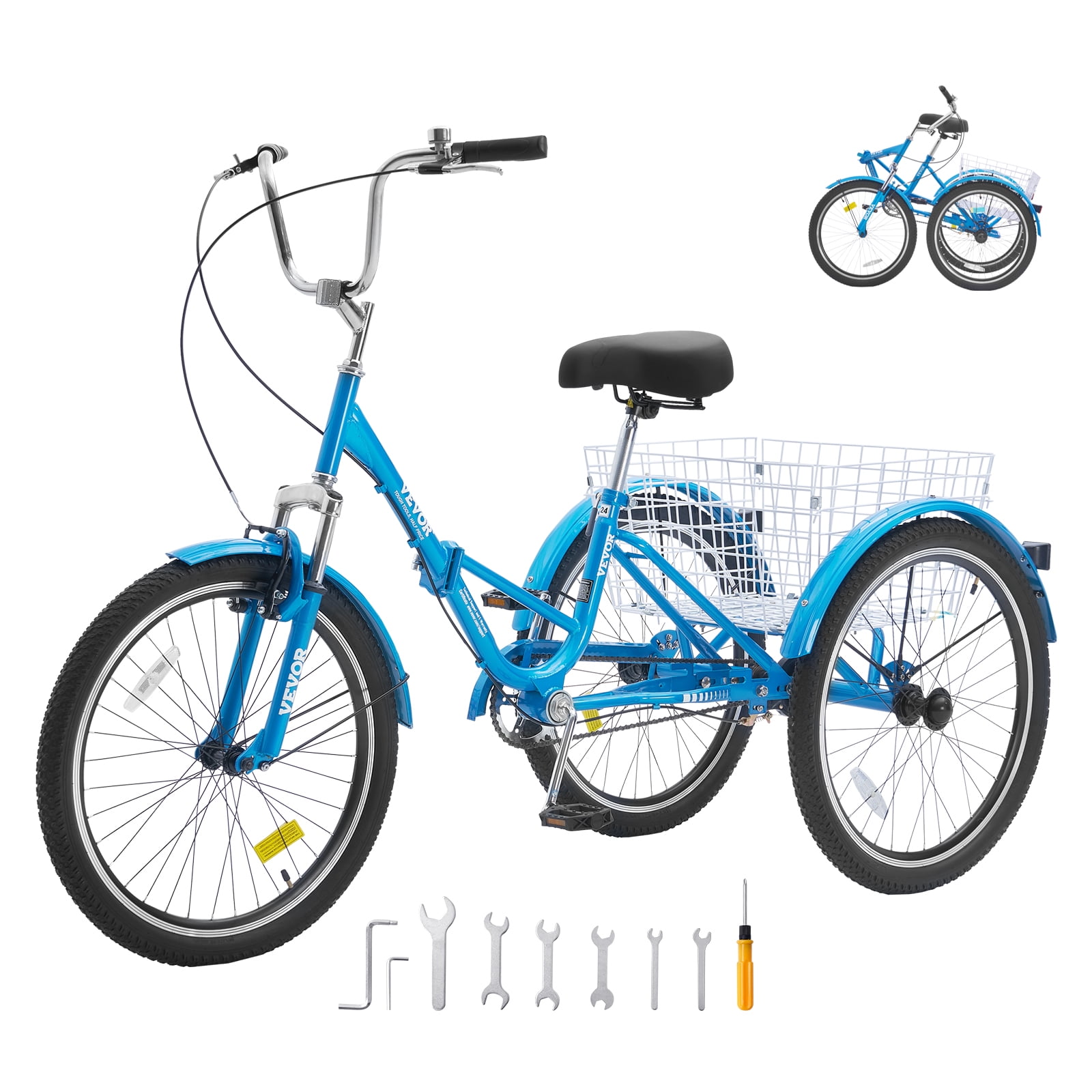 Vevor Folding Adult Tricycle 24 Inch Adult Folding Trikes Carbon Steel 3 Wheel Cruiser Bike With Large Basket Adjustable Seat Shopping Picnic Fol