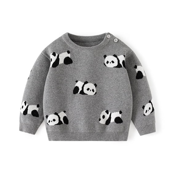 SGMVNU Toddler Baby Cozy Knit Sweater for Boys Long Sleeve Crewneck Cute Cartoon Pattern Pullover Sweatshirt with Ribbed (Size 18-24 Months,Grey)