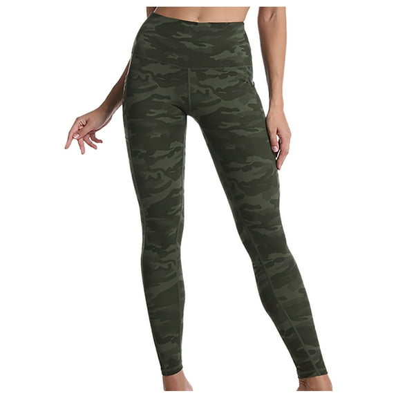 asdoklhq Yoga Pants for Women,Women Casual Camouflage Print High-Waist Pocket Mesh Leggings Yoga Pants