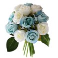 thumbnail image 1 of Kearding Ramo de rosas artificiales de 12 cabezas, ramo de simulación romántico, ramo de flores para boda en casa, ramo de novia, accesorios de Flores artificiales blanco azul Kearding HA7941-07B, 1 of 6